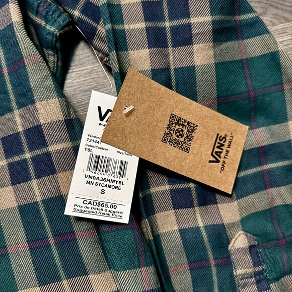 *NEW Vans Men's Box Flannel Classic Long Sleeve Shirt - Blue/Brown Plaid - Picture 4 of 7